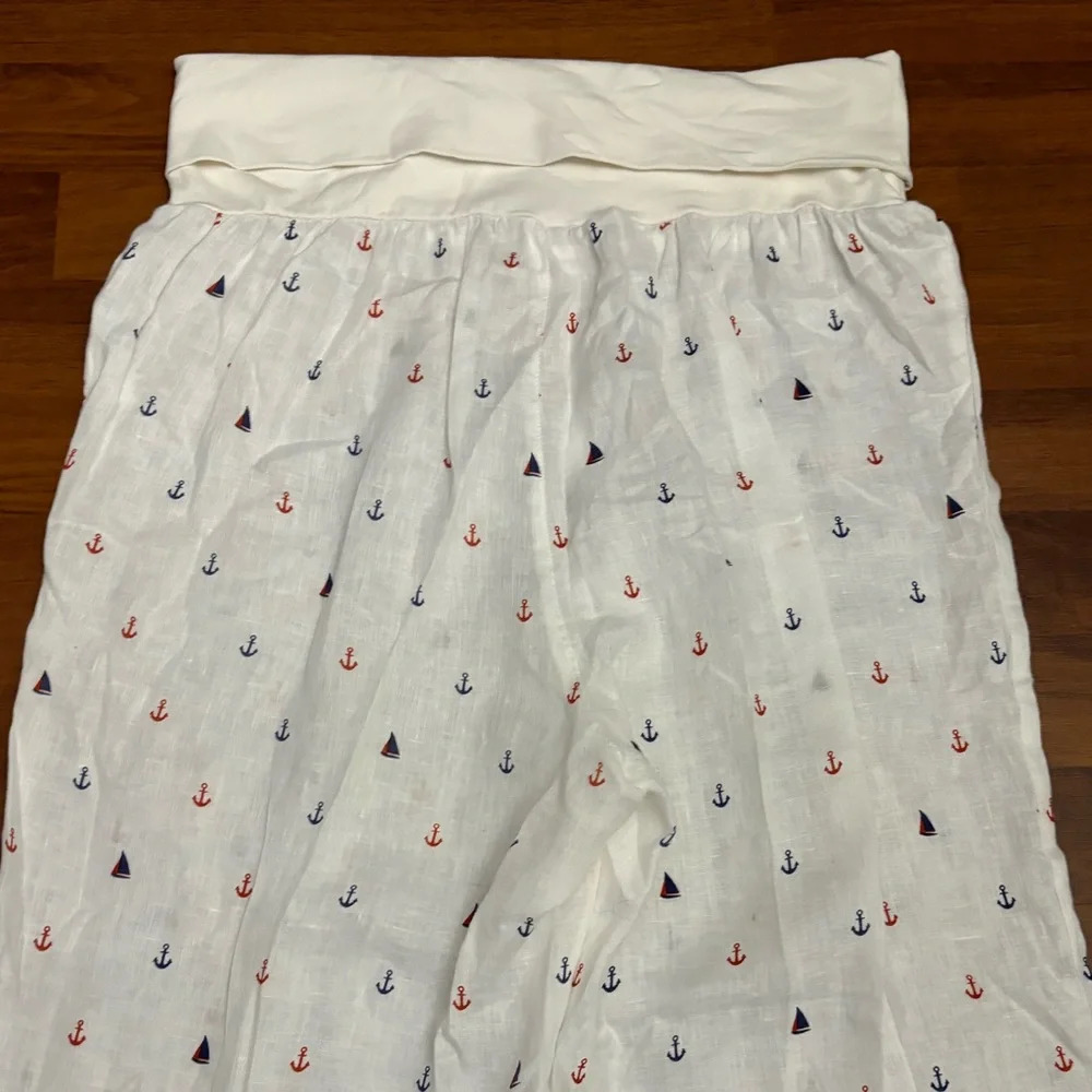 For Cynthia Beachwear 100% Linen Wide Leg Pants White Nautical Boho Size Medium - Picture 11 of 12